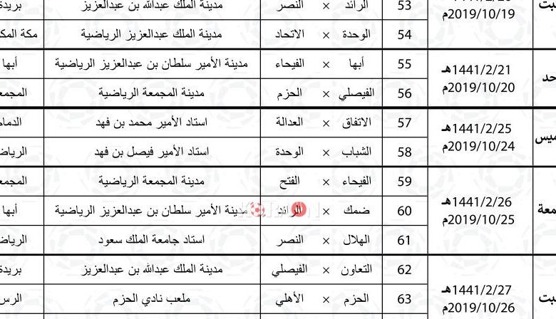 جدول الدوري السعودي للمحترفين للموسم 2019-2020