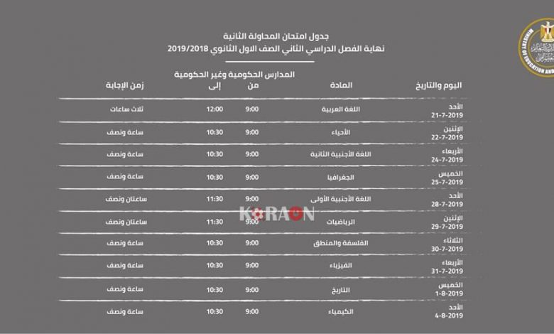 تغيير جدول امتحانات اولى ثانوى 2019 الفرصة الثانية … ننشر صورة التعديل والتحديث الاخير