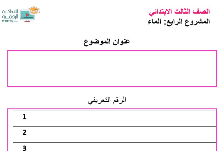 نموذج بحث الماء الصف الثالث الابتدائي