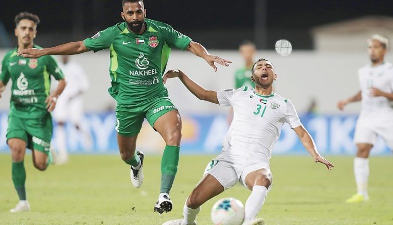 نتيجة الشوط الأول بين خورفكان وشباب الاهلى في دوري الخليج العربي